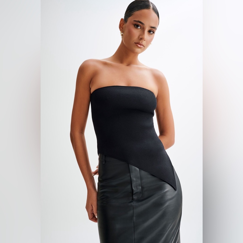 🖤 MESHKI Sidney Asymmetrical Strapless Knit Top – Black 🖤